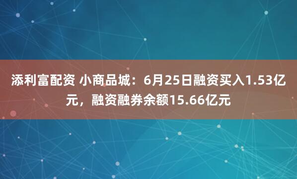 添利富配资 小商品城：6月25日融资买入1.53亿元，融资融券余额15.66亿元