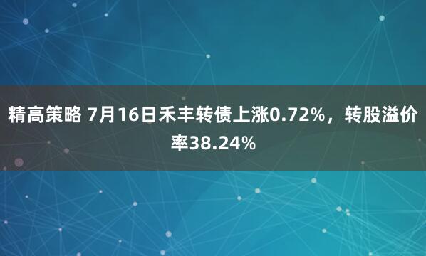 精高策略 7月16日禾丰转债上涨0.72%，转股溢价率38.24%